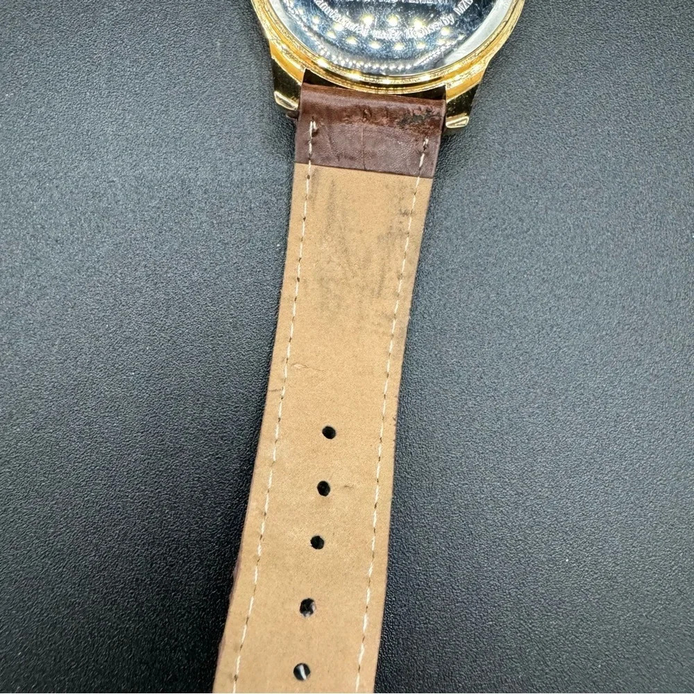 Vintage Mickey Mouse Disney Wide Face Analog Watch with Brown Leather Band - Picture 8 of 16